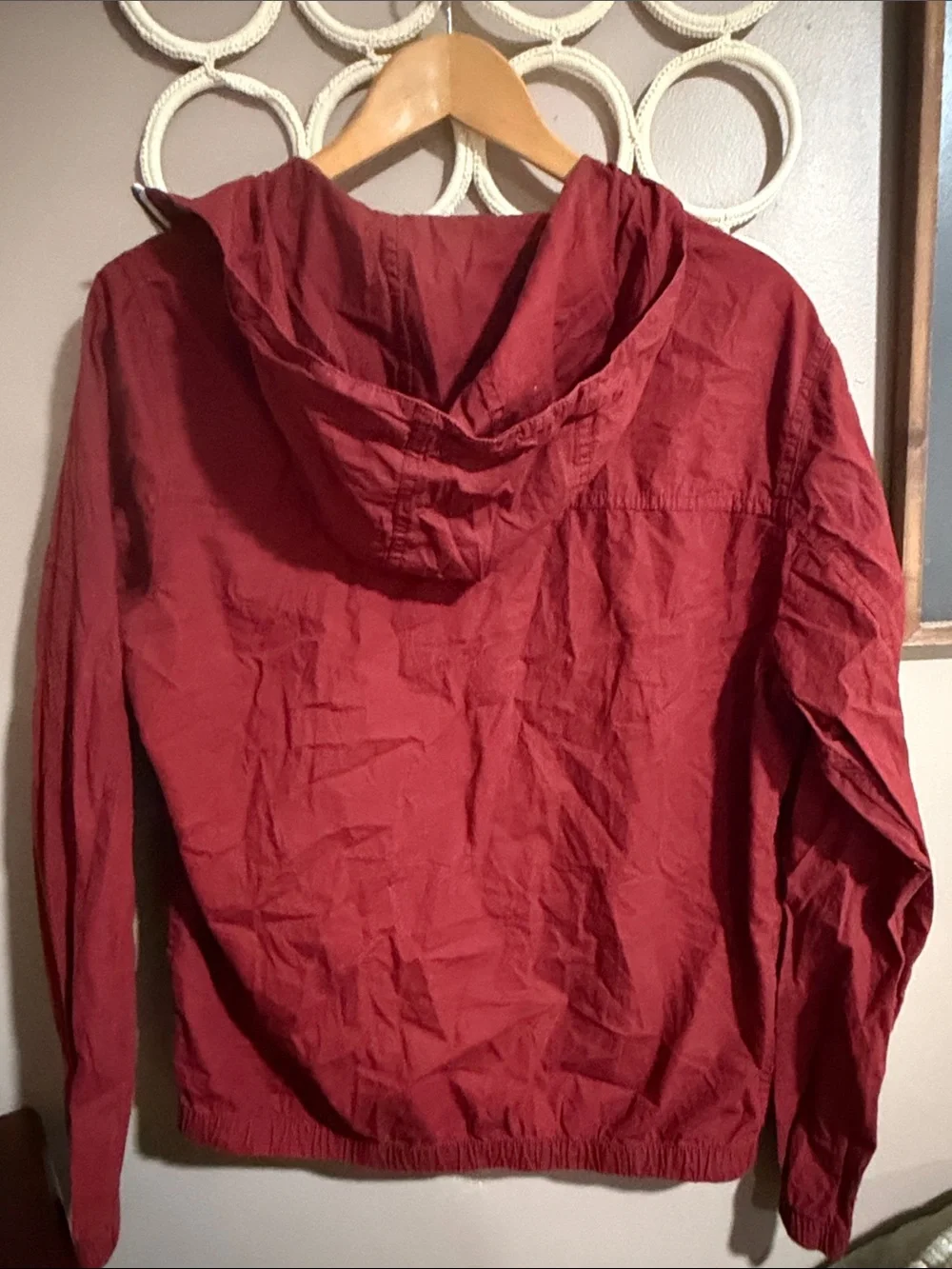 Denim & Flower Men's Hooded Windbreaker in Deep Red